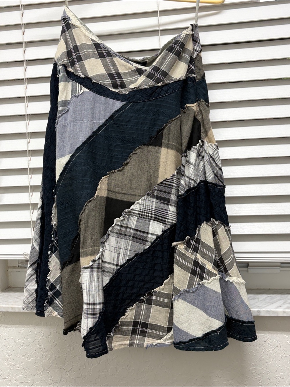 Heart Moon Star Boho Patchwork Maxi Skirt - Neutral Plaid